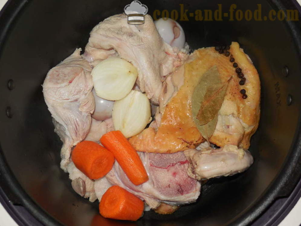 Házi zselés csirke nélkül zselatin -, hogyan kell elkészíteni zselés csirke és sertéshús multivarka tűzhely, lépésről lépésre recept fotók