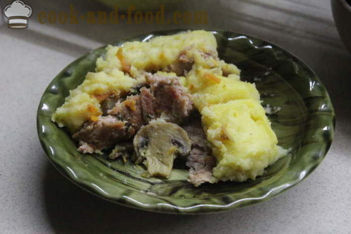 Angol burgonya pite hús és gomba - hogyan kell főzni egy rakott krumpli és a hús, a lépésről lépésre recept fotók