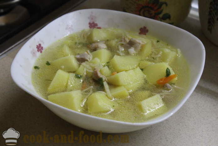 Cérnametélt leves csirkével és burgonyával - hogyan kell elkészíteni egy finom burgonya leves tésztával és a csirke, a lépésről lépésre recept fotók