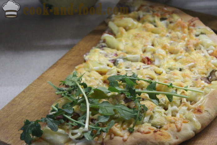 Élesztő pizza hússal és sajttal otthon - lépésről lépésre fotó-pizza recept darált hússal a sütőben