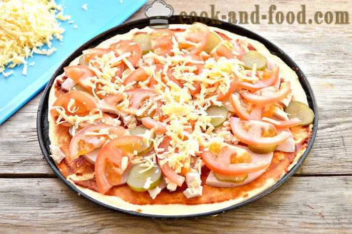 Házi pizza kolbász kovásztalan tésztát -, hogyan kell sütni egy pizza leveles tészta, egy lépésről lépésre recept fotók