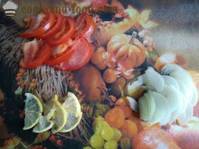 Makréla sült paradicsommal és a citrom fóliába - mint sült makréla citromos sütőben, a lépésről lépésre recept fotók