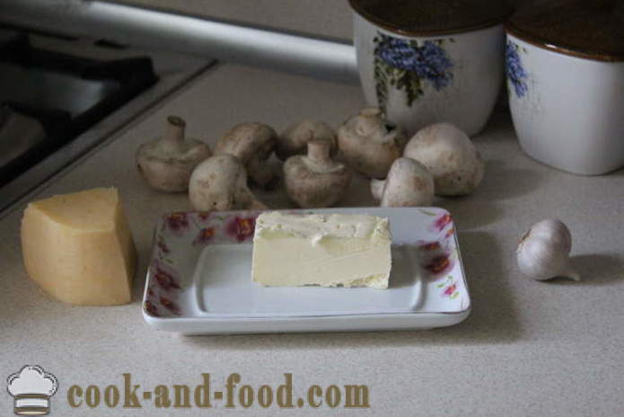 Gyorsétterem gombával és sajttal - mint sült gombával, sajttal sütőben, a lépésről lépésre recept fotók
