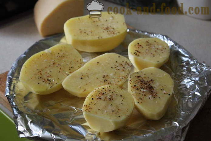 Sült burgonya sajttal - ízletes főzni a burgonyát a sütőbe, egy lépésről lépésre recept fotók
