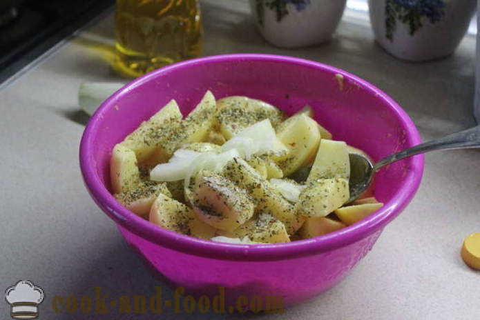 Sült burgonyával Mézes-mustáros a sütőben - a finom főzni a burgonyát a lyuk, lépésről lépésre recept fé