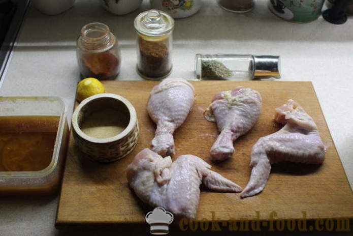 A pácolt csirke pácolt mézes - hogyan pácolt csirke a pác méz és fűszerek, a lépésről lépésre recept fotók