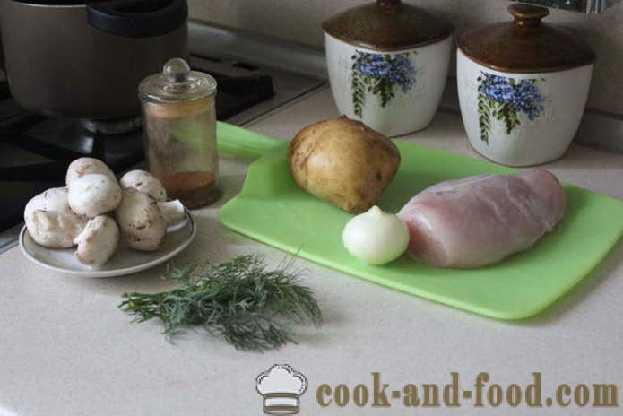 Hengerelt töltött csirkemell gombával és burgonyával - hogyan tekercs csirke, lépésről lépésre recept fotók