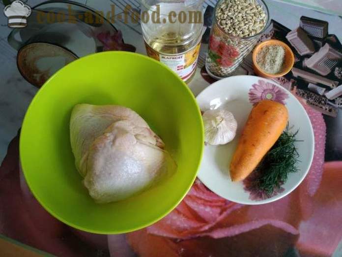 Ízletes csirke pilaf árpagyöngy és csirkecomb - hogyan lehet a csirke Pilaf árpa, lépésről lépésre recept fotók