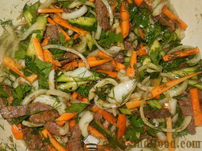 Saláta hús koreai uborka és sárgarépa -, hogyan kell főzni a húst a koreai, a lépésről lépésre recept fotók