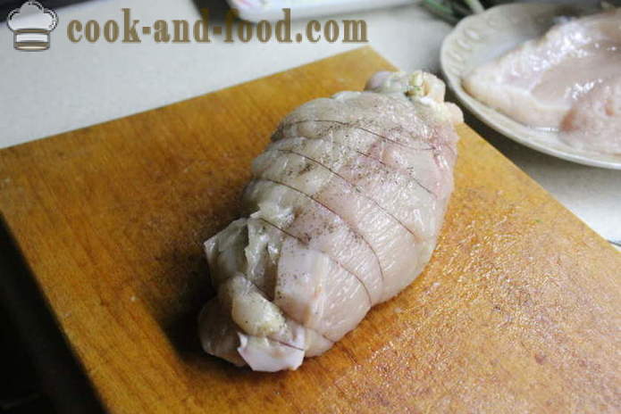 Házi csirke roll parajjal töltött - hogyan lehet tekercsben csirkemell kemencében, a lépésről lépésre recept fotók