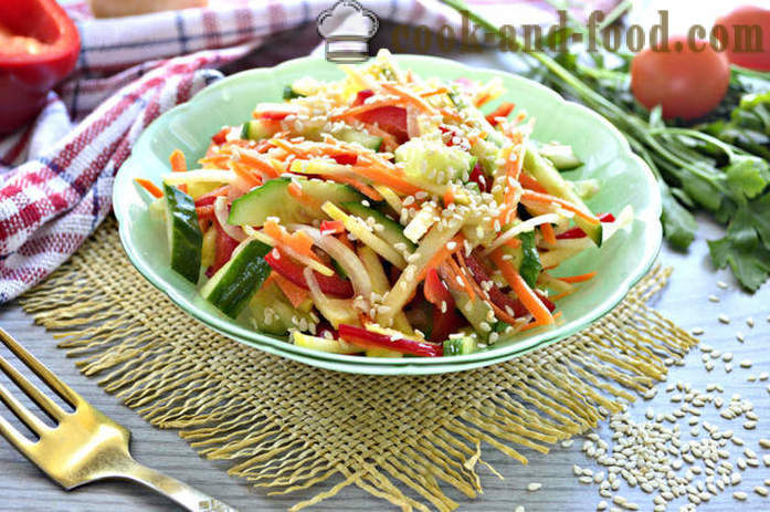 Friss saláta szezámos - hogyan lehet egy saláta szezámmag és zöldségek, a lépésről lépésre recept fotók