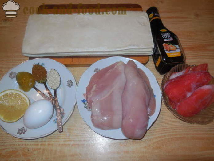 Csirke leveles tészta a sütőben nyárson - hogyan kell főzni egy csirke nyárs, lépésről lépésre recept fotók