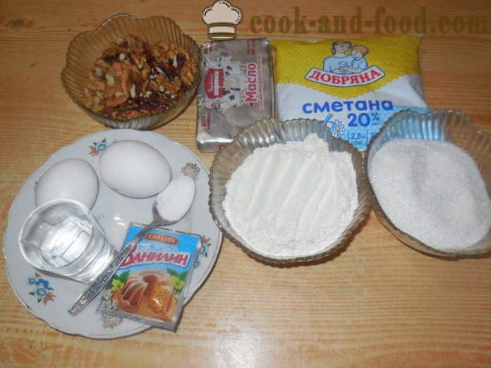 Egyszerű sütemény tejföllel dióval - hogyan kell sütni sütemények tejföllel és szóda a sütőben, a lépésről lépésre recept fotók