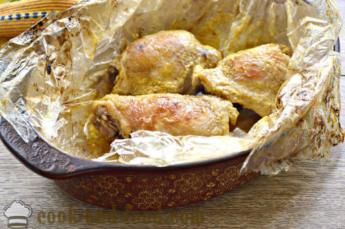 Sült csirkecomb a sütőben - hogyan kell főzni a csirkecomb egy hüvely kéreg, lépésről lépésre recept fotók