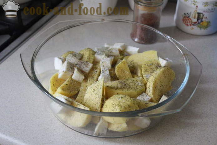 A burgonya és a zeller a sütőben - mint egy finom zöldség süssük a sütőben, a lépésről lépésre recept fotók