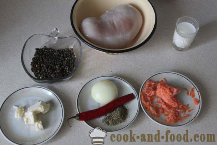 Lencse Pilaf csirke tejben - ízletes főzni a lencsét, csirke, lépésről lépésre recept fotók