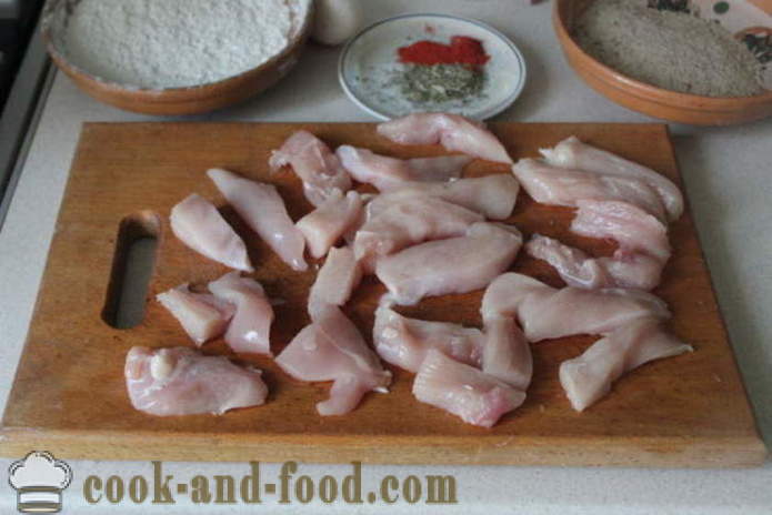 Nuggets csirkemell rántva egy serpenyőben - hogyan csirkefalatok a házból, lépésről lépésre recept fotók
