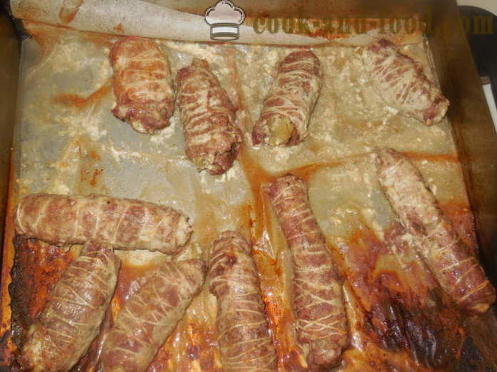 Hús ujjak töltött a sütőben - hogyan lehet hús, disznóhús, ujjak, lépésről lépésre recept fotók