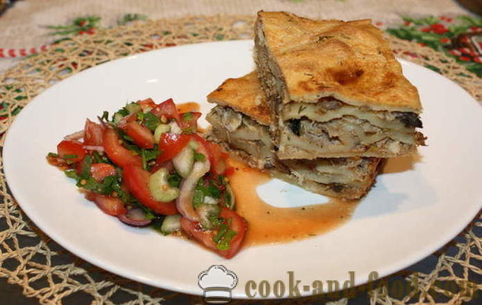 Rakott húsos pite a sütőben - hogyan kell sütni a húst pie kovásztalan tésztát, lépésről lépésre recept fotók