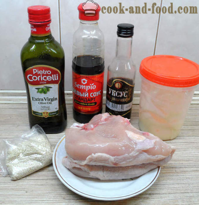 Ízletes csirke szezámmagos és szójaszósz - mind finom konyhakész csirke a sütőben, a lépésről lépésre recept fotók