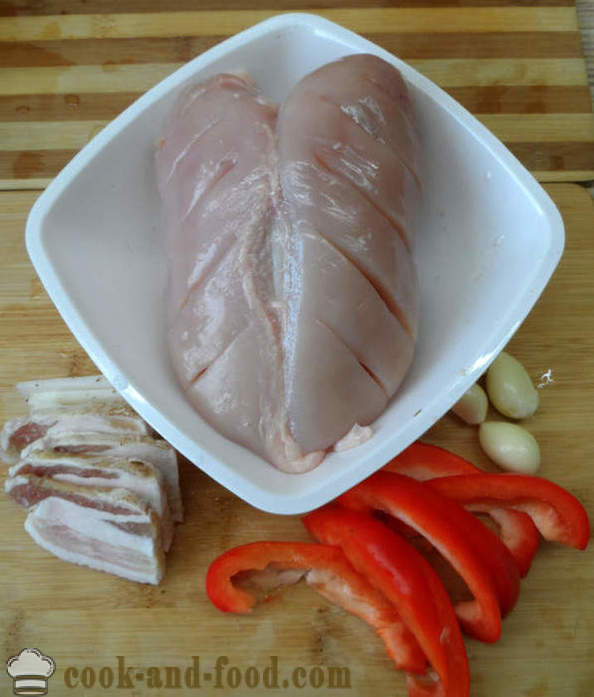 Tűzdelt csirkemell sör -, hogyan kell főzni csirkemellet a sütőben, a lépésről lépésre recept fotók