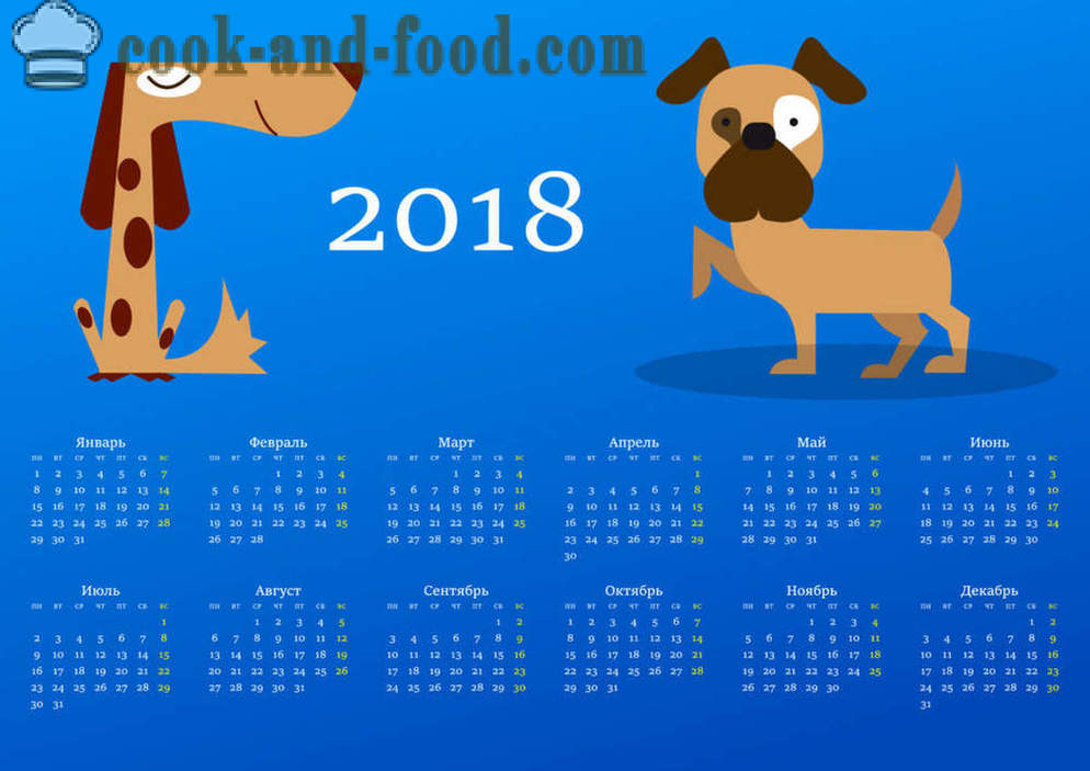 Naptár 2018 - es év a Kutya a keleti naptár: letöltés ingyenes karácsonyi naptár kutyák és kölykök.