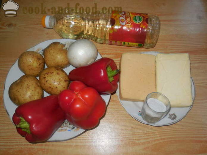 Töltött paprika burgonyapürével és sült a kemencében - hogyan kell főzni töltött paprika burgonyával és sajttal, a lépésről lépésre recept fotók