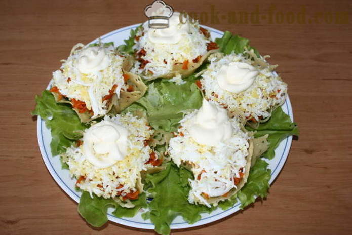 Finom gomba saláta egy sajtkosárban - hogyan lehet sajtot kosarak saláta, lépésről lépésre recept fotók
