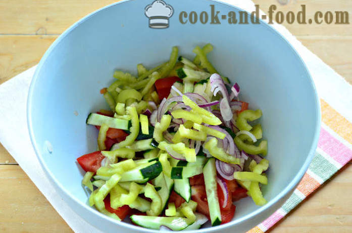 Finom saláta kínai kel és zöldségek - hogyan lehet egy saláta kínai kel, paradicsom és uborka, egy lépésről lépésre recept fotók