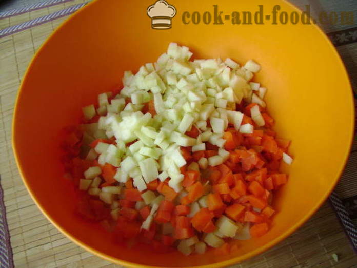 Francia saláta nem hús és kolbász -, hogyan kell elkészíteni a saláta almával, egy lépésről lépésre recept fotók