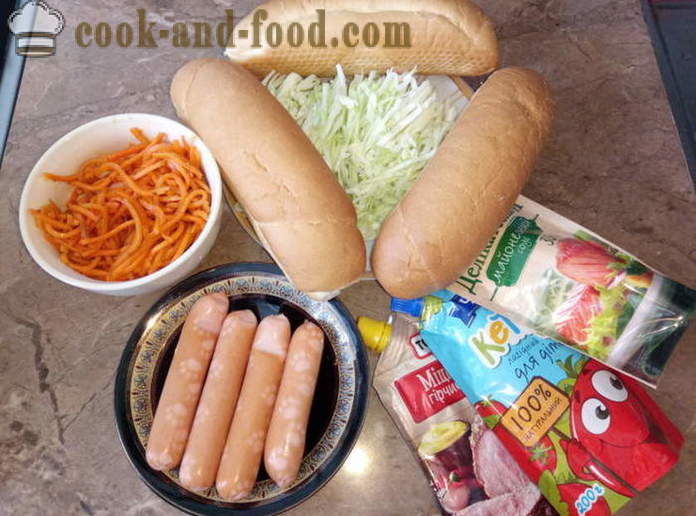 Finom hot dog kolbász és zöldségek - hogyan lehet egy hot dog otthon, lépésről lépésre recept fotók