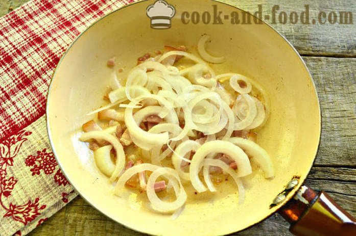 Sült burgonya szalonnával - mint pörkölt burgonya egy serpenyőben, egy lépésről lépésre recept fotók