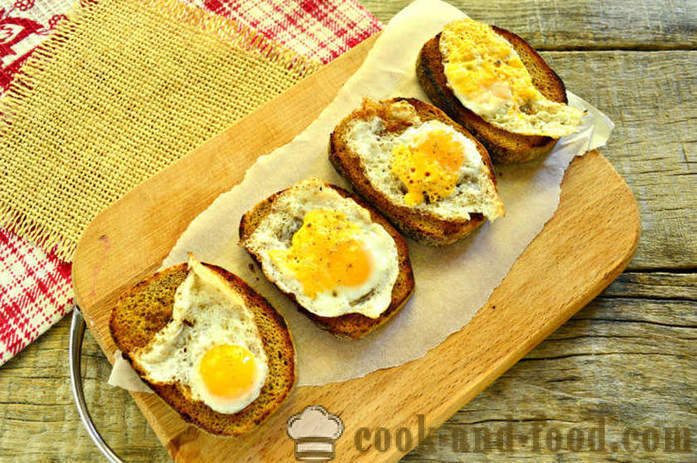 Francia pirítós tojással és zöldek egy serpenyőben - hogyan lehet egy pirítós egy tojást reggelire, egy lépésről lépésre recept fotók