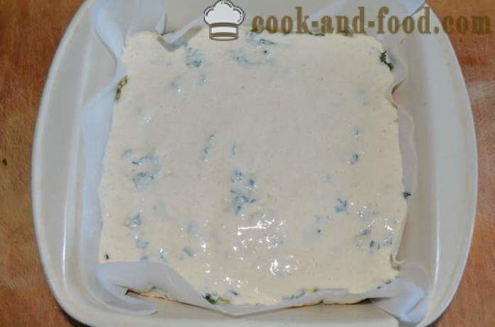 Gyors töltőanyag torta joghurt spenót, tojás és a zöld hagymát -, hogyan kell elkészíteni zselés torta kefir, lépésről lépésre recept fotók