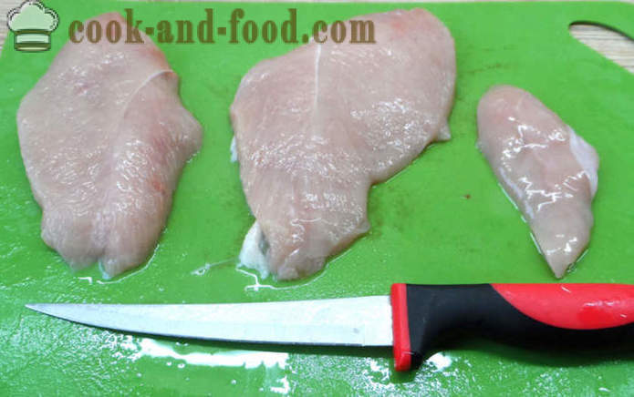 Csirke szelet finom tölteléket és ropogós - hogyan lehet sütemény kéreg és a tölteléket, a lépésről lépésre recept fotók