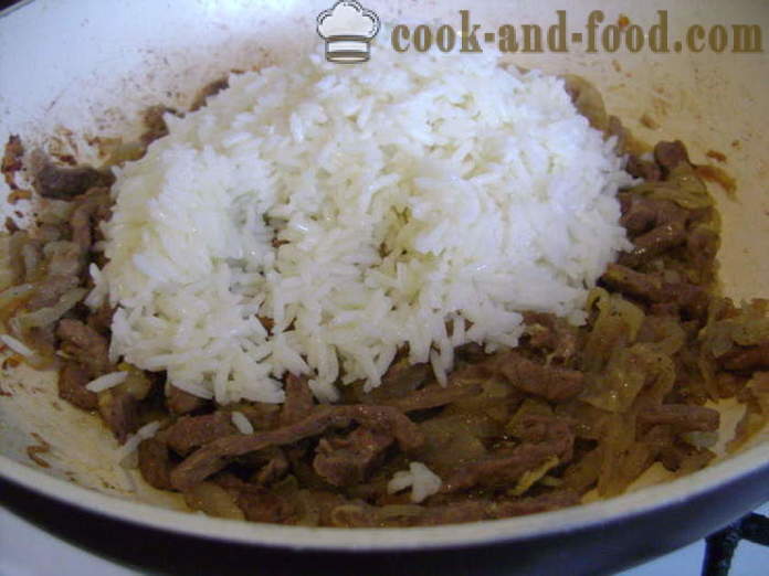 Rice hússal kínai -, hogyan kell főzni rizs húst egy serpenyőben, egy lépésről lépésre recept fotók