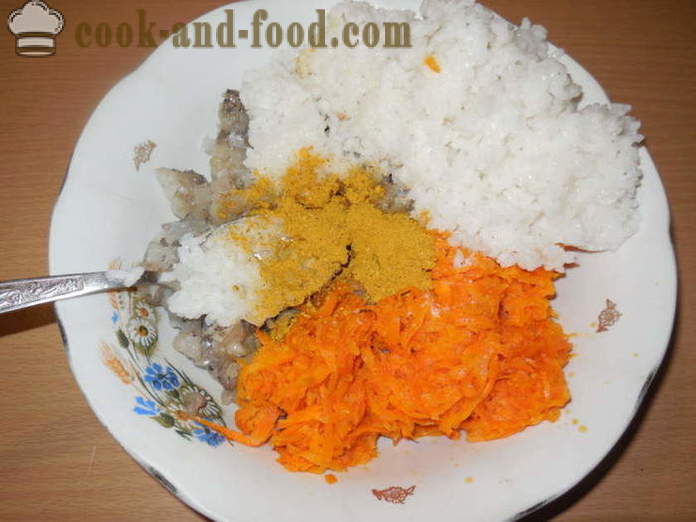 Finom töltött hal -, hogyan kell főzni töltött darált hal és a rizs, a lépésről lépésre recept fotók