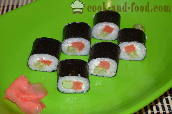 Sushi tekercs piros hal, sajt, uborka - hogyan lehet tekercsben otthon, lépésről lépésre recept fotók