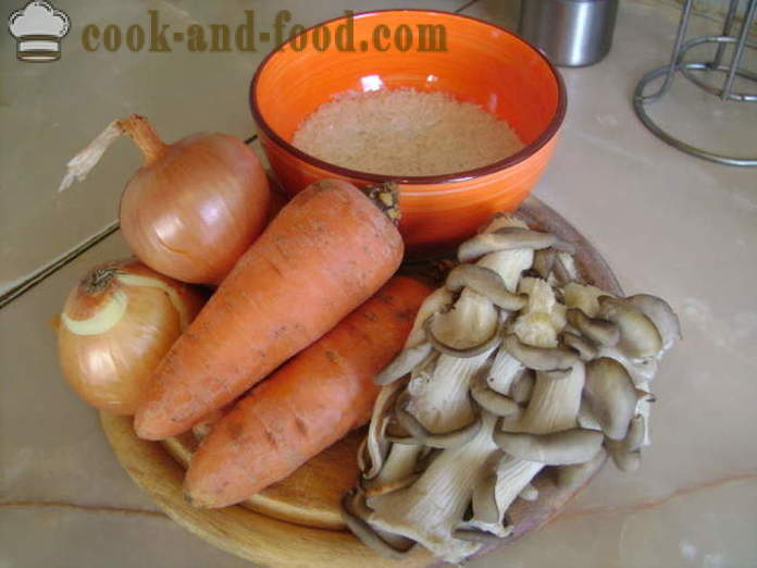 Húsmentes pilaf gombát egy serpenyőben -, hogyan kell főzni meatless rizottó gombával, lépésről lépésre recept fotók