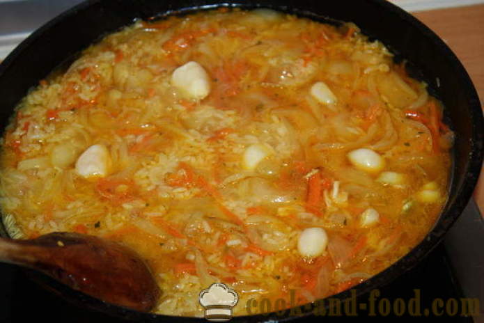 Finom köret a rizs sárgarépa, hagyma és fokhagyma - hogyan kell főzni egy finom köret a rizs, a lépésről lépésre recept fotók