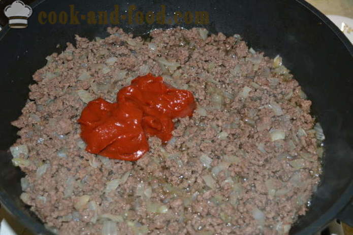 Makaróni rakott darált hús és besamel mártással -, hogyan kell főzni rakott tészta a sütőben, a lépésről lépésre recept fotók