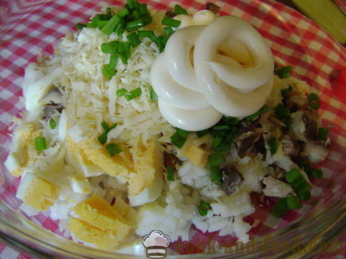Egyszerű hal saláta rizzsel és a tojás -, hogyan kell főzni hal saláta rizzsel, lépésről lépésre recept fotók