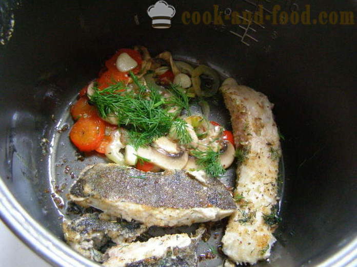 Sült lepényhal multivarka zöldségek és gombák - mindkettő ízletes főzni lepényhal multivarka, lépésről lépésre recept fotók