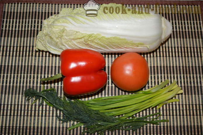 Saláta kínai kel, paradicsom és paprika -, hogyan kell elkészíteni a saláta kínai kel, egy lépésről lépésre recept fotók