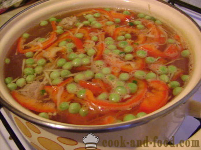 Zöldségleves húsgombóccal és tészta -, hogyan kell főzni a levest húsgombóccal és tészta, egy lépésről lépésre recept fotók