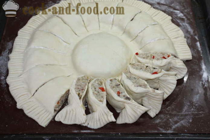 Tart leveles tészta csirkével és sajttal - hogyan lehet egy réteg torta, csirke, lépésről lépésre recept fotók