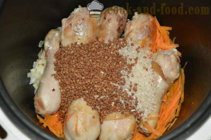 Hajdina, rizs, hús multivarka - hogyan főzés rizs hajdina multivarka, lépésről lépésre recept fotók