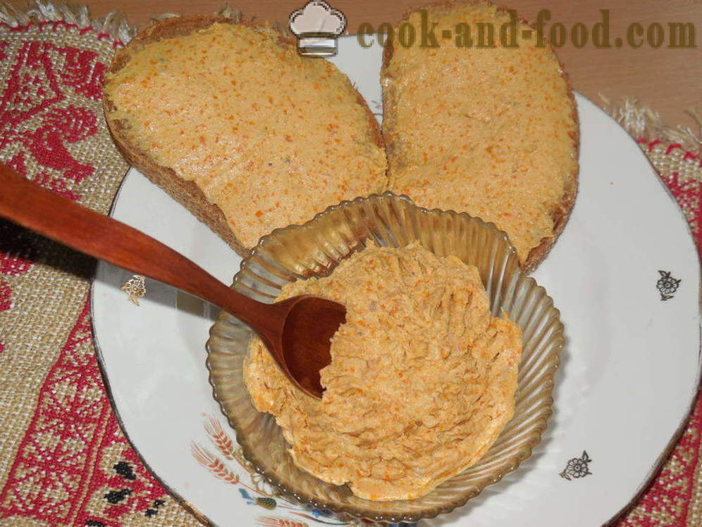Classic Pate hering olvasztott sajttal és a sárgarépa -, hogyan kell főzni foie hering otthon, lépésről lépésre recept fotók
