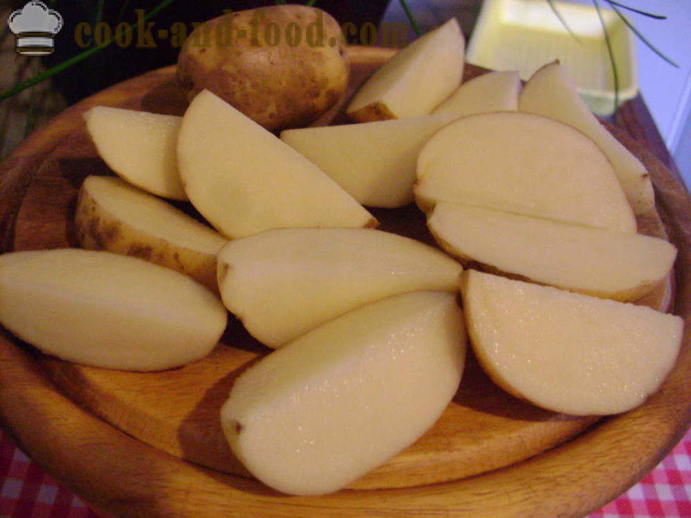 Burgonya sült héja - mint sült burgonya szeleteket a sütőbe, egy lépésről lépésre recept fotók