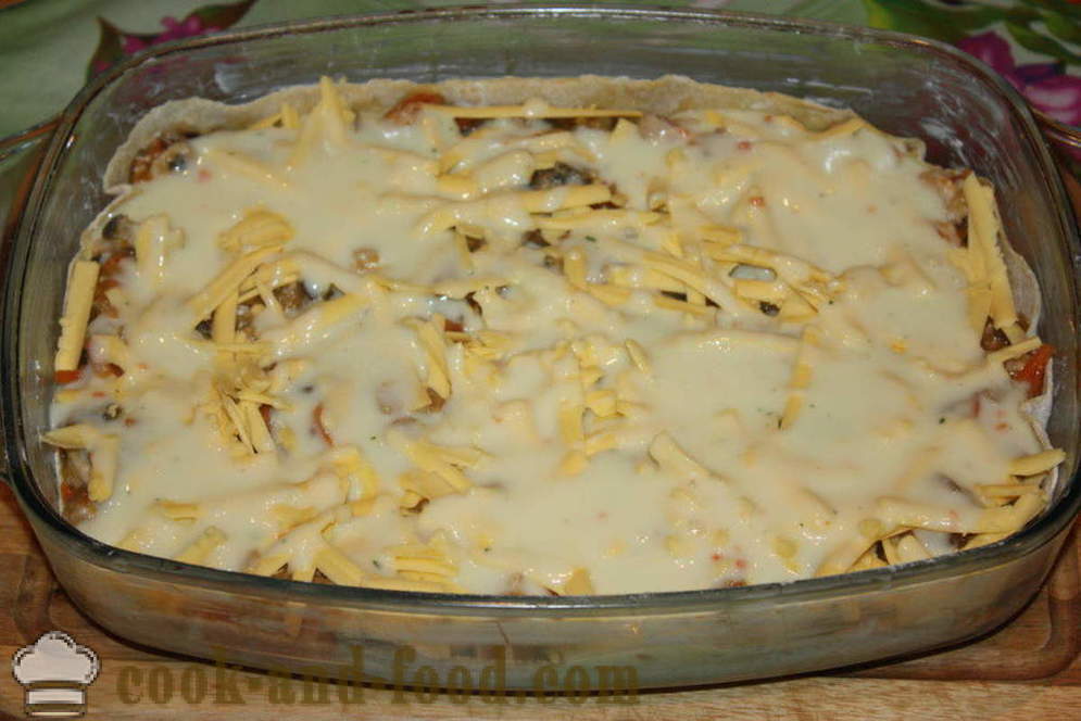 Lasagna csirkét és a padlizsán -, hogyan kell főzni lasagna csirkével és padlizsán, lépésről lépésre recept fotók